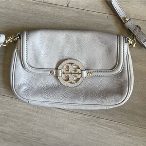 Tory Burch Gray Crossbody Bag with Gold Medallion